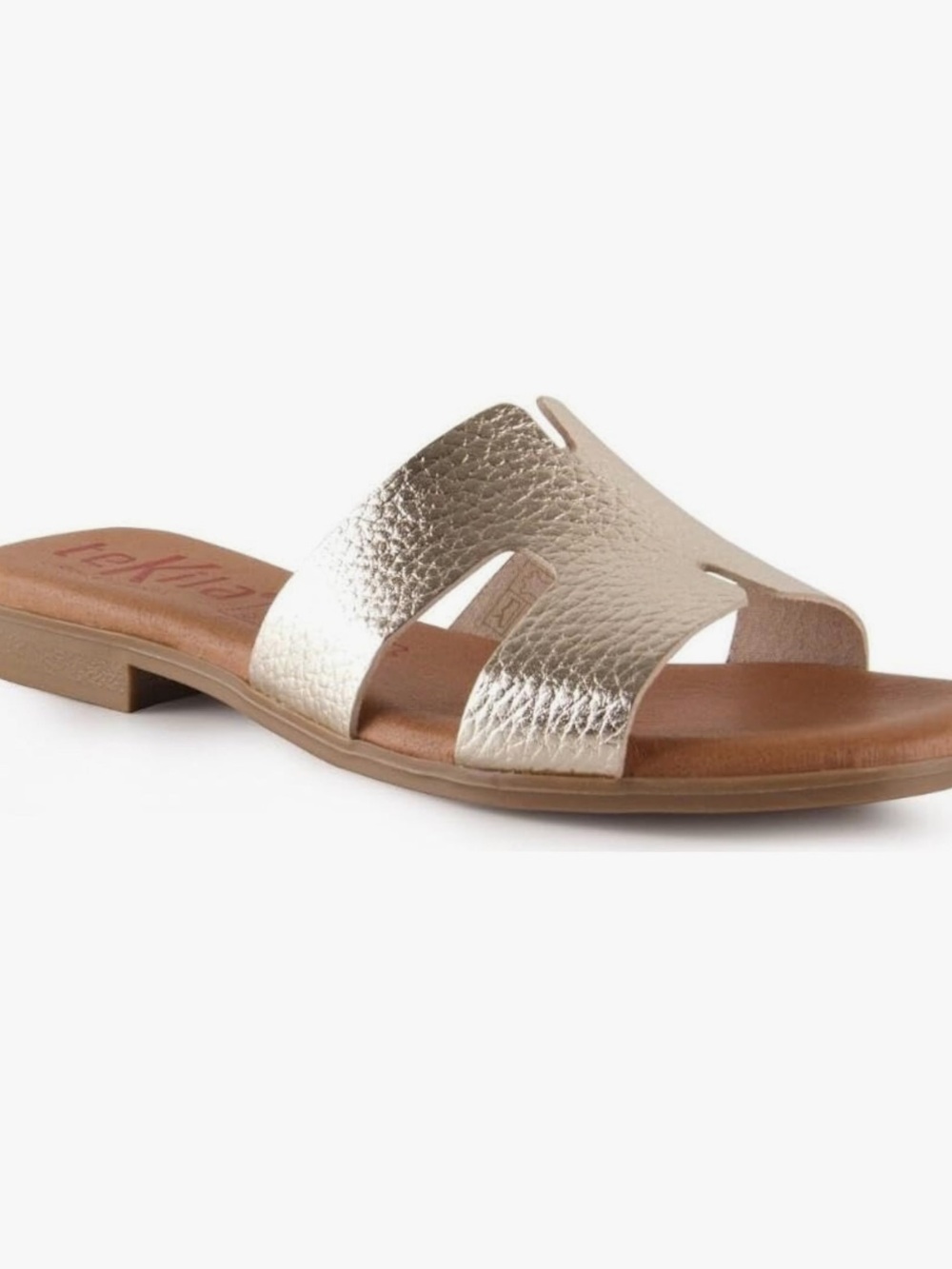 Leather Slide Sandal in Metallic Gold for Women from Mallorca EU 37